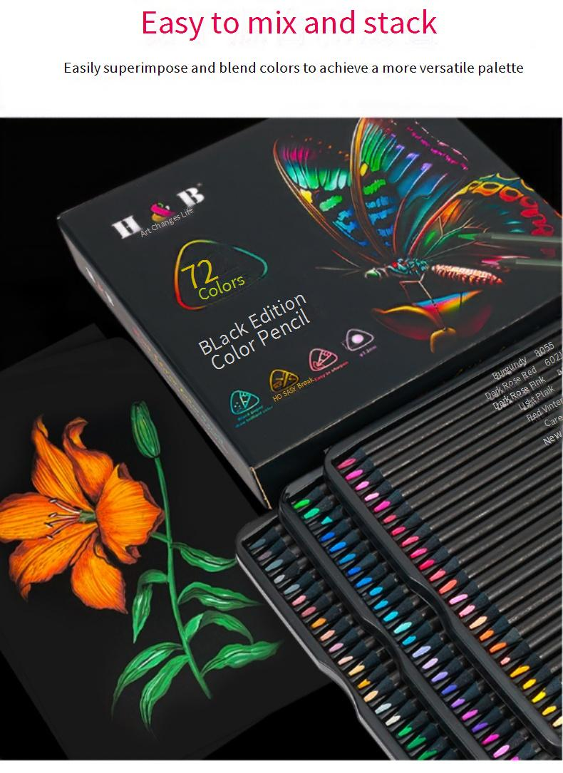 Professional Artist Colored Pencils Set - 72/120 Colors Premium Black Wooden Pencils With Metal Case - Ideal For Drawing, Sketching & Gift Giving_voghion.com