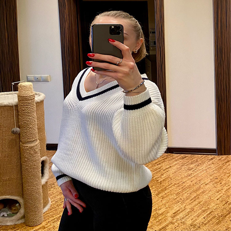 Lässiger Langarmpullover für Damen mit Farbblock-Design, lockere Passform, schlankmachend, Herbst-Winter-Mode_voghion.com