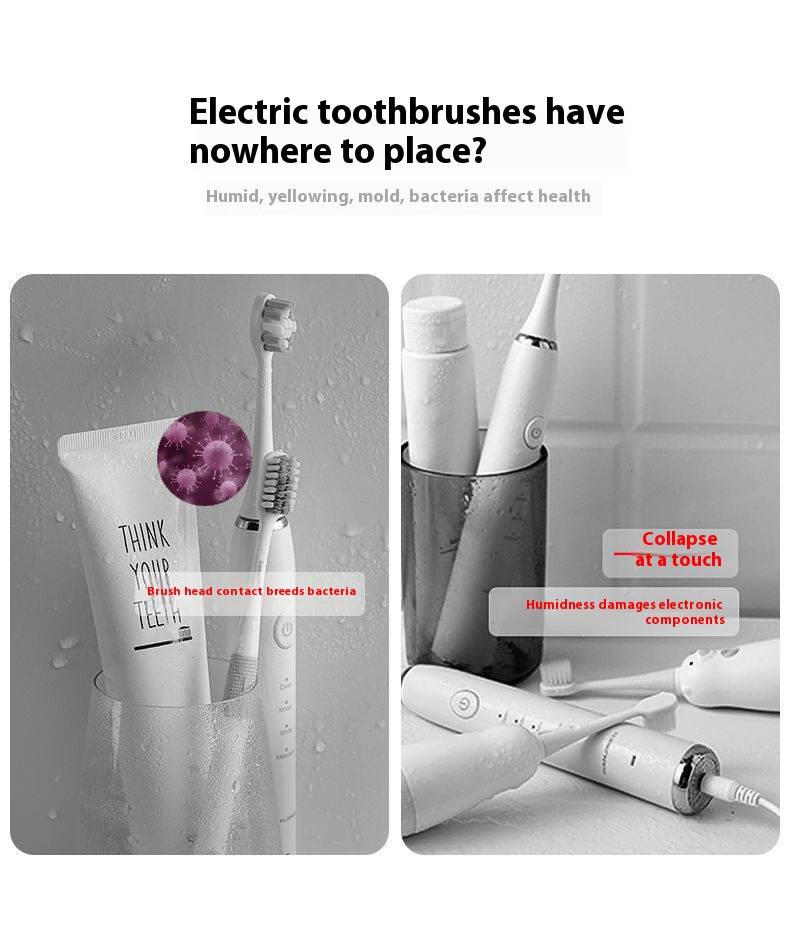 Aufbewahrungsregal für elektrische Zahnbürsten, stanzfreier Zahnbürstenhalter, Wandmontage, Waschzahnbürstenhalter, Badezimmer-Aufbewahrungsregal_voghion.com