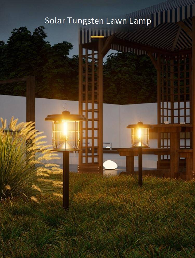 Solar Camping Lantern Outdoor Garden Light With Tungsten Filament LED, Waterproof, Portable & Wall-Mounted, 6-12H Illumination_voghion.com
