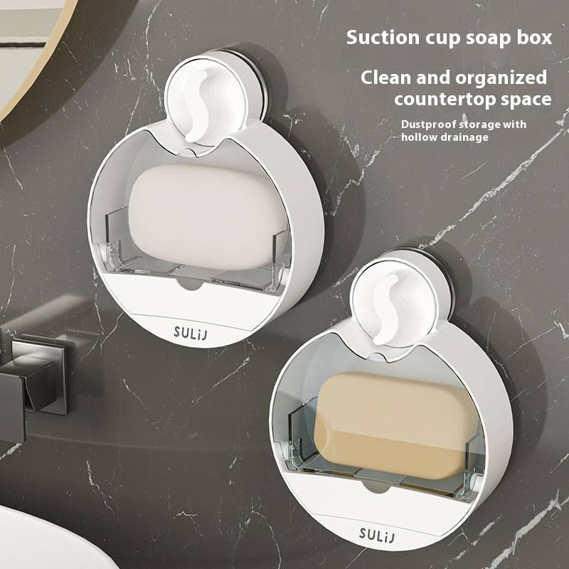 Portasapone a ventosa con apertura a ribalta – Portasapone da bagno a parete senza fori con scarico (grigio/blu/tortora)_voghion.com