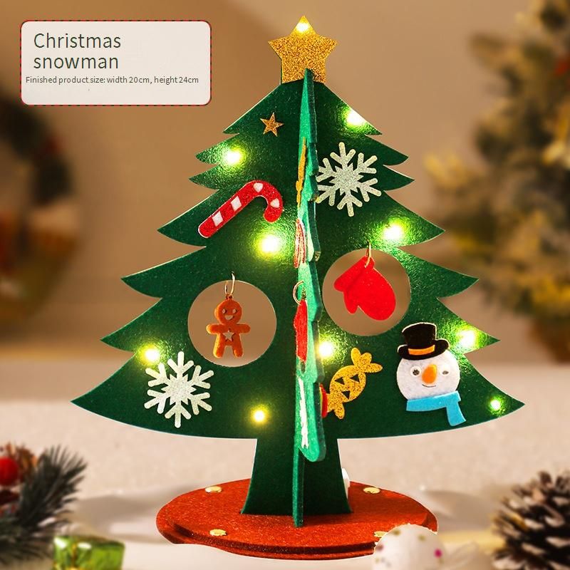 Christmas Mini Tree Decorations With Lights DIY Holiday Craft Kit For Kids Small Festive (24cm Random Styles: Santa Penguin Reindeer Snowman)_voghion.com
