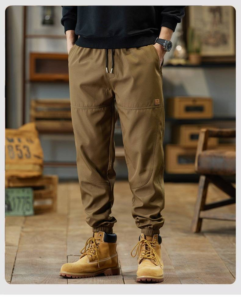 Lässige Cargohose für Herren – Locker sitzende Arbeitshose für den Alltag, mehrere Taschen, leichtes Polyester, Schwarz/Khaki/Dunkelgrau_voghion.com