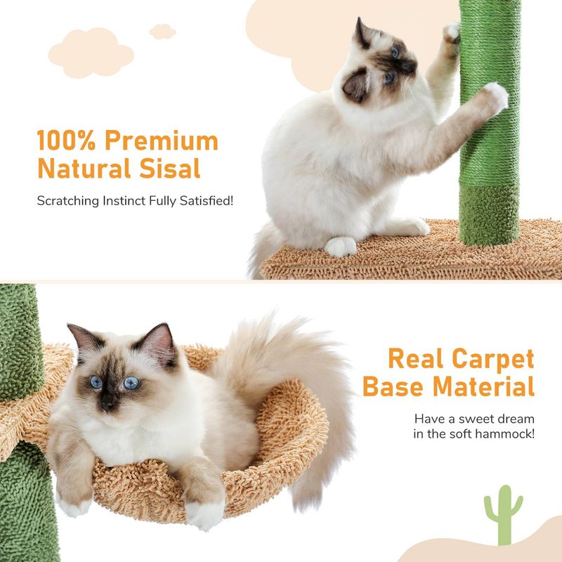 108-in Adjustable Cactus Fleece Floor-to-Ceiling Cat Tree, Green_voghion.com