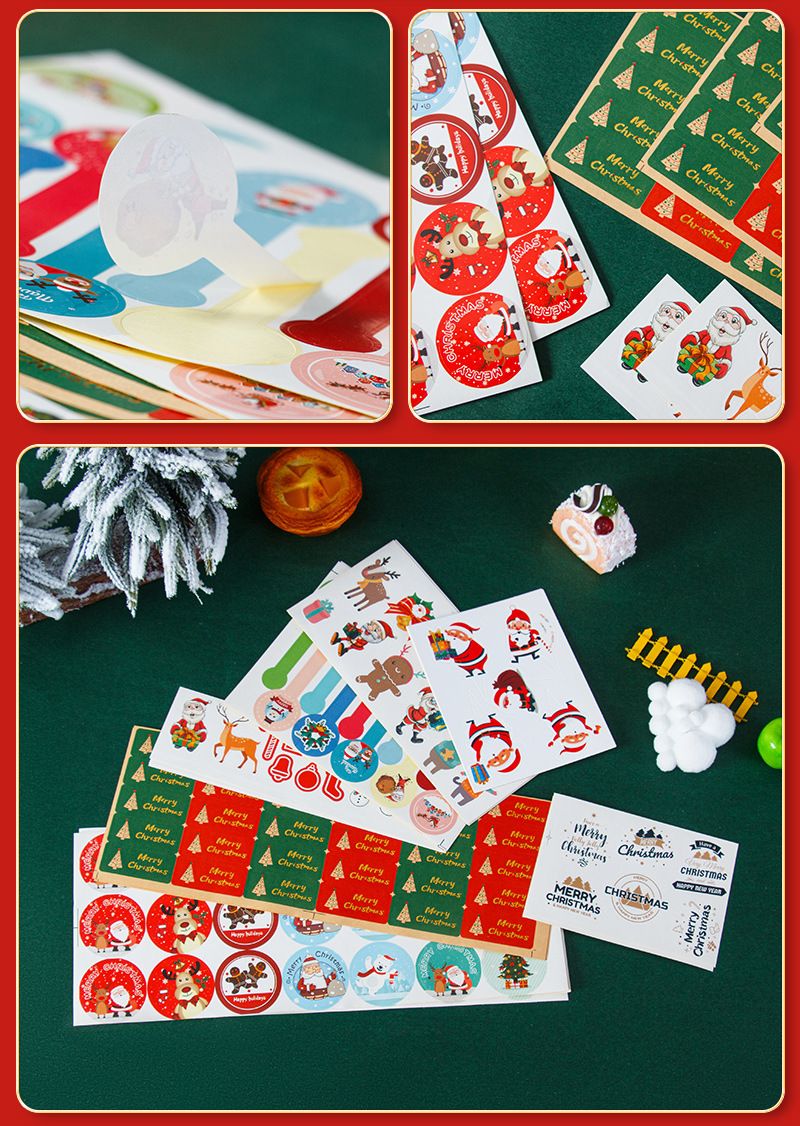 Festive Christmas Sticker Labels For Baking Packaging - Santa Claus & Reindeer Themed Round Seal Stickers_voghion.com