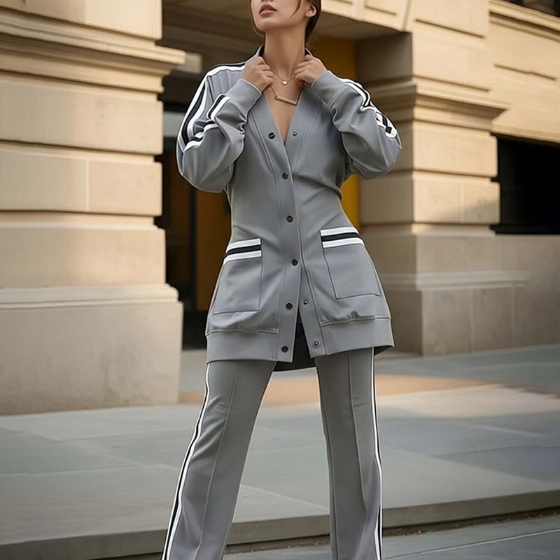 Women's Casual Button-Down Long Sleeve Top & Pants Set - Polyester Comfort Outfit For Work & Daily Wear_voghion.com