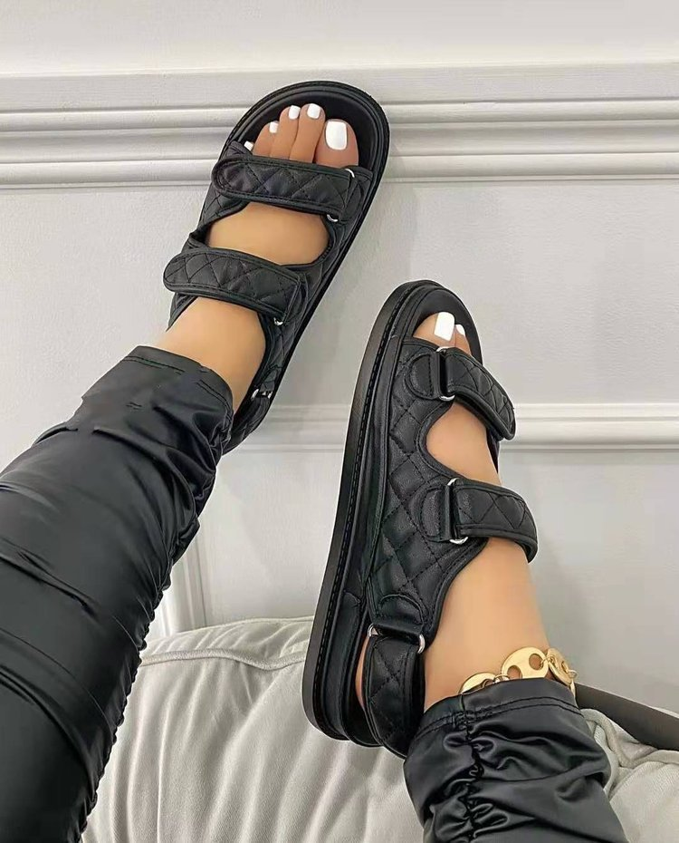 Sandalias de velcro de estilo fragante pequeño y suela blanda de tacón medio para mujer, sandalias de playa de gran tamaño_voghion.com
