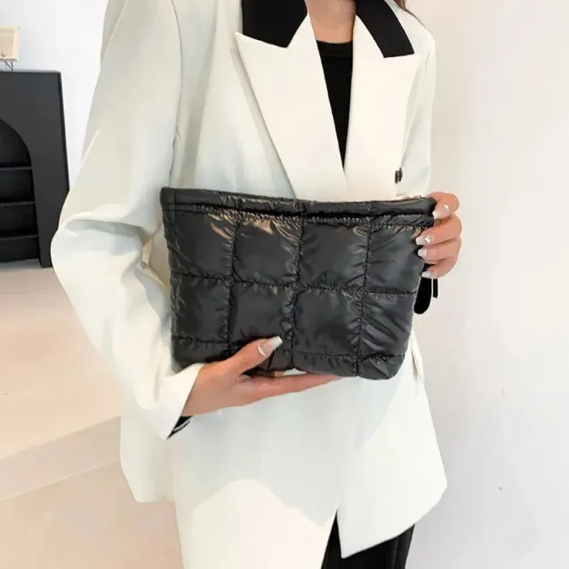 Borsa imbottita in cotone, in pelle PU, grande capacità, borsa portatrucchi imbottita, pochette in stile coreano, motivo scozzese spesso_voghion.com