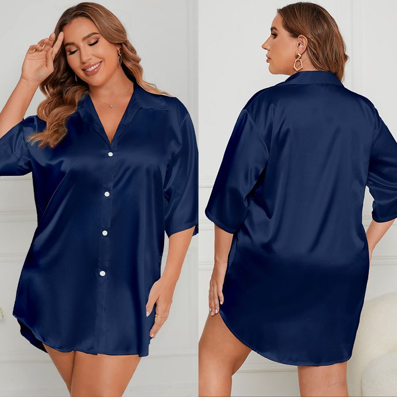 Large Size Ice Silk Nightdress Women's Loose Short Sleeve Shirt Skirt Loungewear Women's_voghion.com