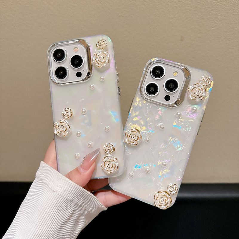 Padrão de concha flor maçã 15 promax galvanizado telefone para mulheres iPhone 14 pacote completo capa de silicone 13 aplicável 12_voghion.com