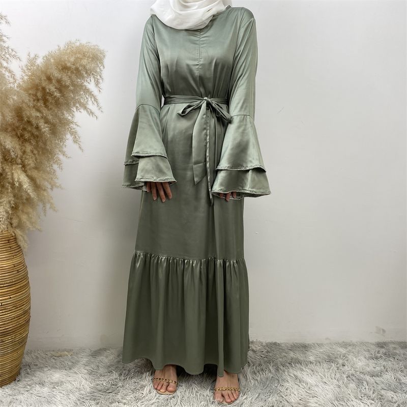 Yeni Saten Müslüman Kadın Elbisesi Çift Çan Kollu Abaya Lüks Dubai Elmas Uzun Elbise Etek Ucu Eklemeli Kaftan Faslı Kadın Zarif_voghion.com