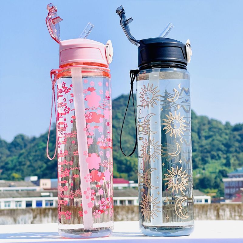 Tazza di plastica portatile con sollevamento a fune e coperchio a molla, bollitore orizzontale con cannuccia di aspetto elevato, tazza pratica_voghion.com