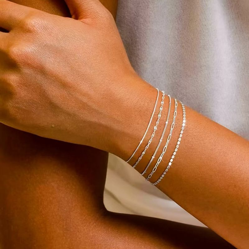 New Gold Chain Five-Piece Simple Bohemian Style Cuban Bracelet Set_voghion.com