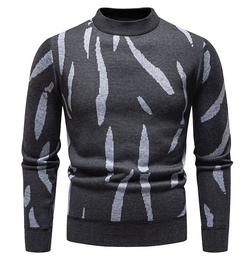 "Men's Fleece-Lined Print Sweater – Winter-Ready Semi-Turtleneck Pullover With Relaxed Fit (M-4XL, 4 Neutral Tones)"_voghion.com