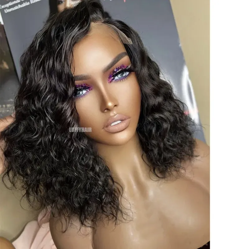 Perruques en dentelle complète ondulées naturelles courtes de 14 pouces et 180 degrés avec cheveux de bébé sans colle brésiliennes HD Full Lace perruques de cheveux humains Bob pour femmes_voghion.com