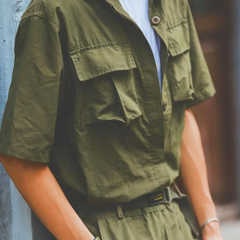 Short Sleeve Trendy Outfit Set Men's Jumpsuit Workwear_voghion.com