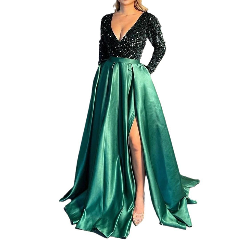 abito da sera da banchetto con coda lunga e gonna lunga sexy con paillettes grande altalena da donna_voghion.com