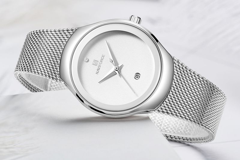 NAVIFORCE Lingxiang 5004 Women's Waterproof Quartz Watch, Stylish Simple Calendar Mesh Strap Watch Women's Watch_voghion.com