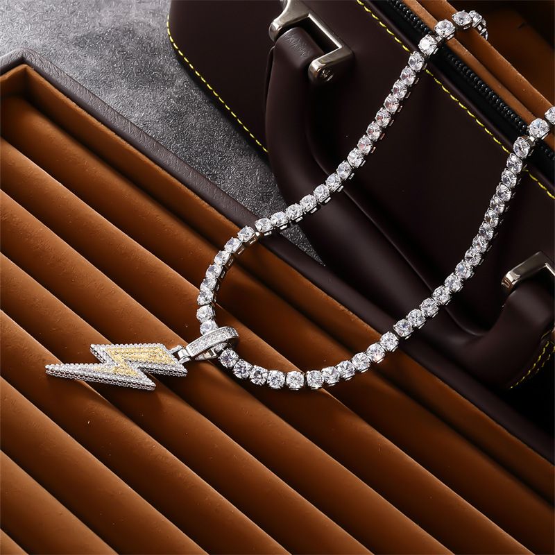 hip hop lightning pendant necklace copper inlaid zircon simple all-match Universal Cool style necklace pendant pendant_voghion.com