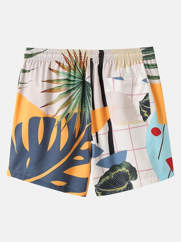 Set im Hawaii-Stil, lässiges, lockeres Strand-Outfit für Herren, kurzärmlige Shorts mit Blattmuster, zweiteiliges Set_voghion.com