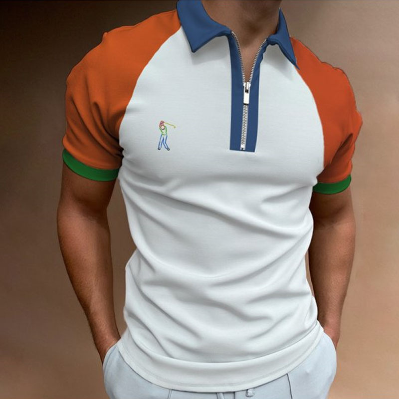 Vasaras vīriešu īsroku polo krekls ar rāvējslēdzēja apkakli, vīriešu 3D drukāts grafikas elpojošs ikdienas tops_voghion.com