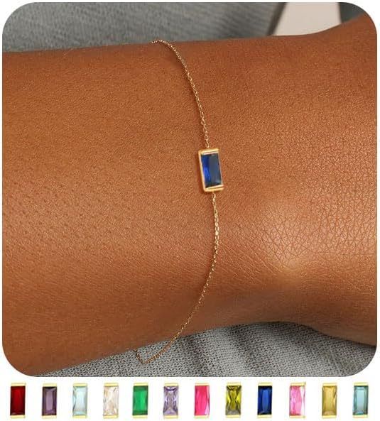 Pulseira simples feminina com fivela de marinheiro e doze pedras de nascimento, banhada a ouro verdadeiro e galvanizada_voghion.com
