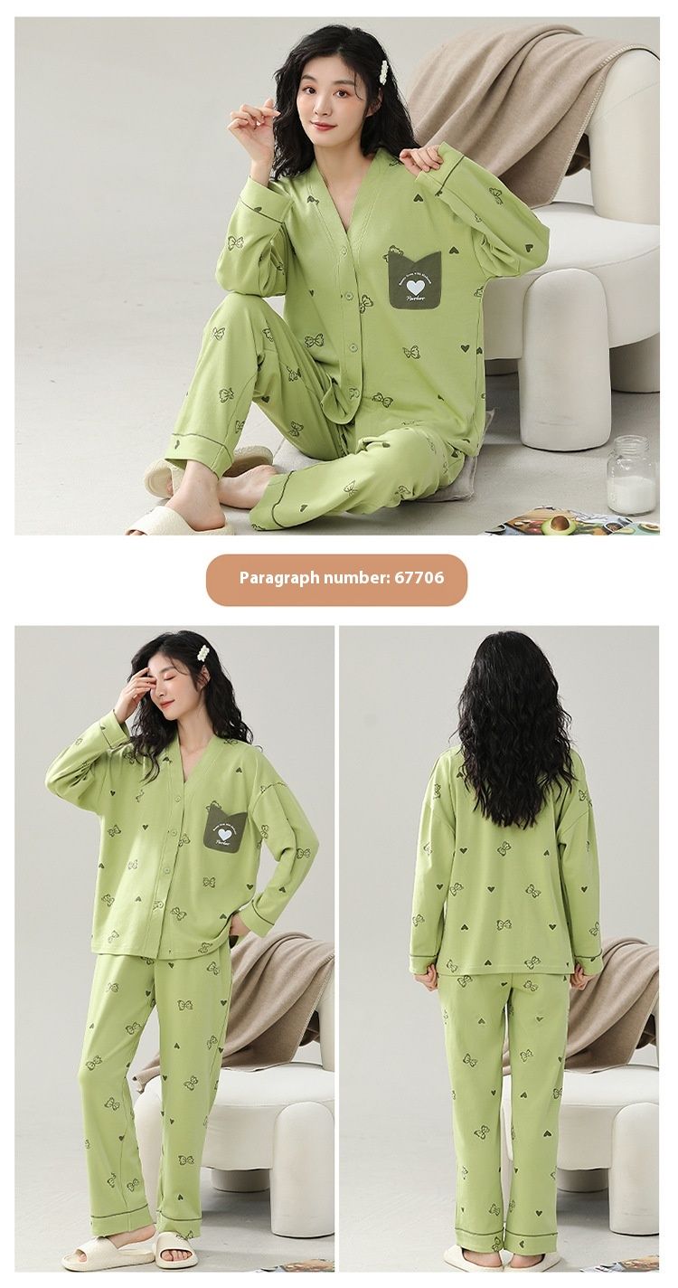 Pyjama femme mignon pur coton cardigan à manches longues printemps et automne dessin animé décontracté version coréenne peut être porté comme_voghion.com