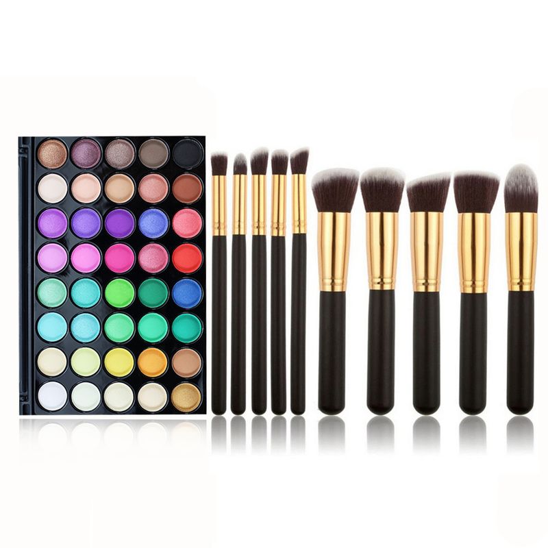Make-up-Sets POPFEEL Exklusive 40-Farben-Perlglanz-Lidschattenpalette 10 Make-up-Pinsel Foundation-Pinsel Beauty-Tools_voghion.com