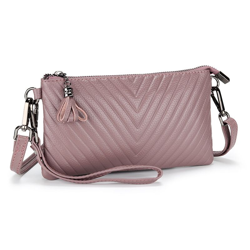 Borsa a tracolla da donna in vera pelle, nuova, con strato superiore in pelle di vacchetta, versatile, alla moda, con busta in rilievo, per telefono cellulare._voghion.com