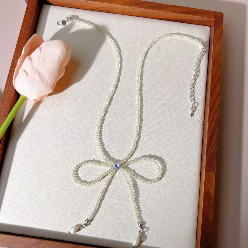 Designer frische süße kristall bogen süßwasser perle perlen halskette Mode temperament high-grade gefühl von sparkly halsband_voghion.com