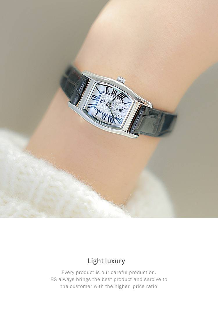 Orologio da donna BS cinturino in pelle di lusso orologio da donna al quarzo braccialetto quadrante a forma di barile_voghion.com