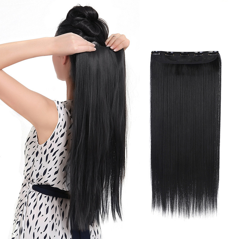parrucca monopezzo parrucca a cinque clip femminile capelli lunghi lisci estensione fibra chimica estensione capelli senza soluzione di continuità_voghion.com