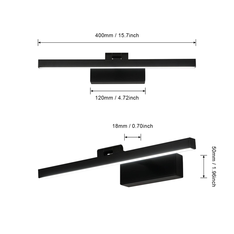 GOECO LED-Deckenleuchte, gerades Design, schwarz, 40x18x5 cm, 6500K weißes Licht, 9W, moderne Dekoration für Badezimmer und Ankleidezimmer_voghion.com