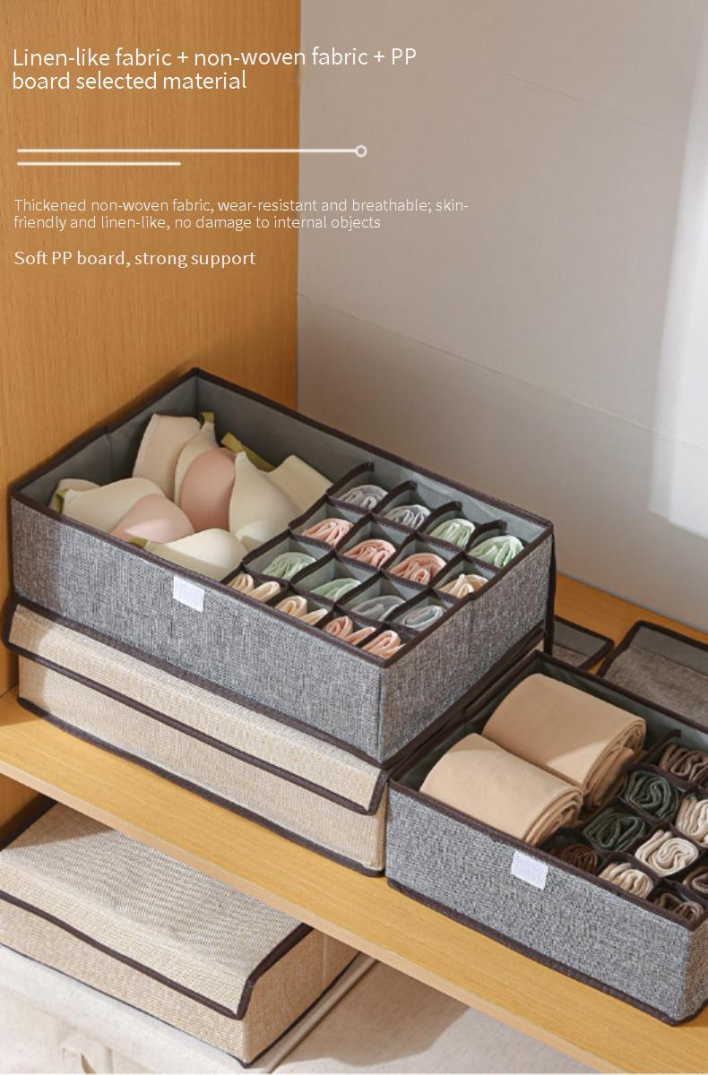 Large Capacity Underwear Organizer With Lid - Foldable Fabric Storage Box Multi-Compartment Bra & Panty Closet Organizer_voghion.com