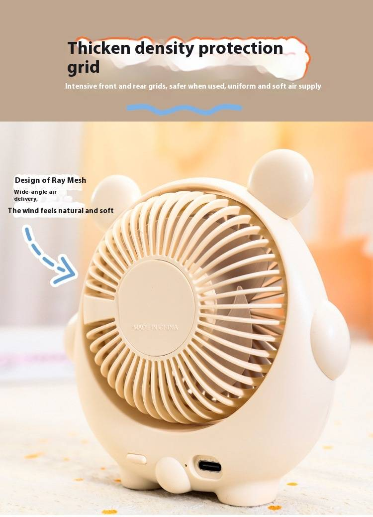 Mini ventilatore a forma di cane carino - Ventilatore da tavolo e portatile a 3 velocità ricaricabile tramite USB per camera da letto/ufficio_voghion.com