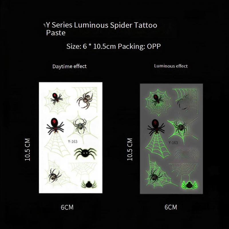 Tatuajes temporales de arañas y fiestas de Halloween que brillan en la oscuridad - Paquete de 20 pegatinas de transferencia de agua para rostro y cuerpo_voghion.com