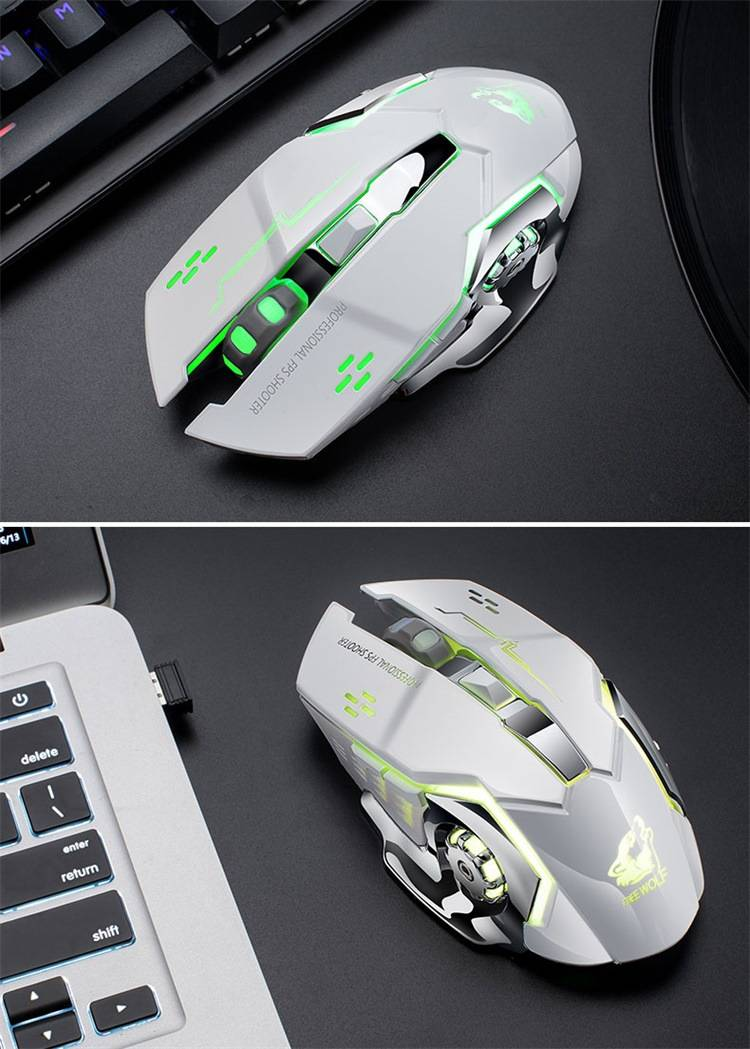 Wireless Gaming Mouse With RGB Lighting, 6 Buttons, 2000 DPI, 2.4GHz USB Receiver, Ergonomic Design For PC/Laptop (White/Black/Gray)_voghion.com