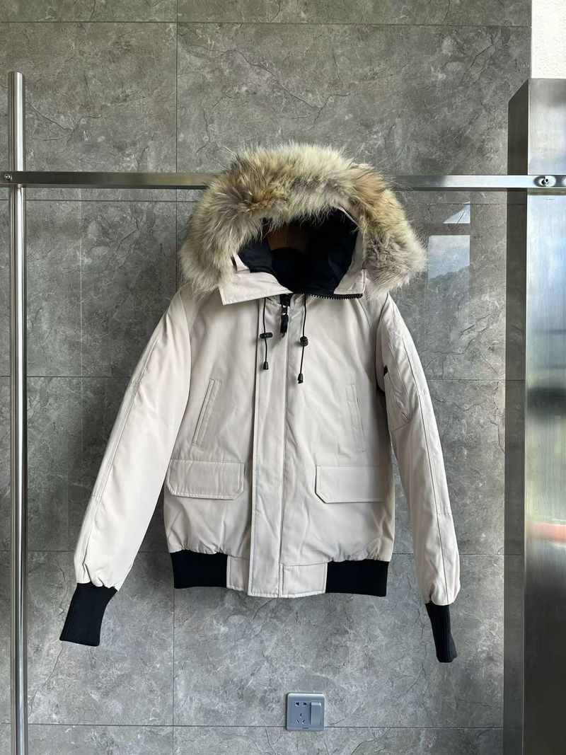 Bomber Jacket – 650FP Duck Down, Reversible, Genuine Fur Trim (Black/Navy/White)_voghion.com