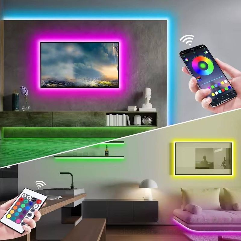 Tira de luces LED de neón RGB inteligentes con control por Bluetooth y aplicación, alimentación por USB de 5 V, retroiluminación de TV impermeable para decoración del hogar._voghion.com