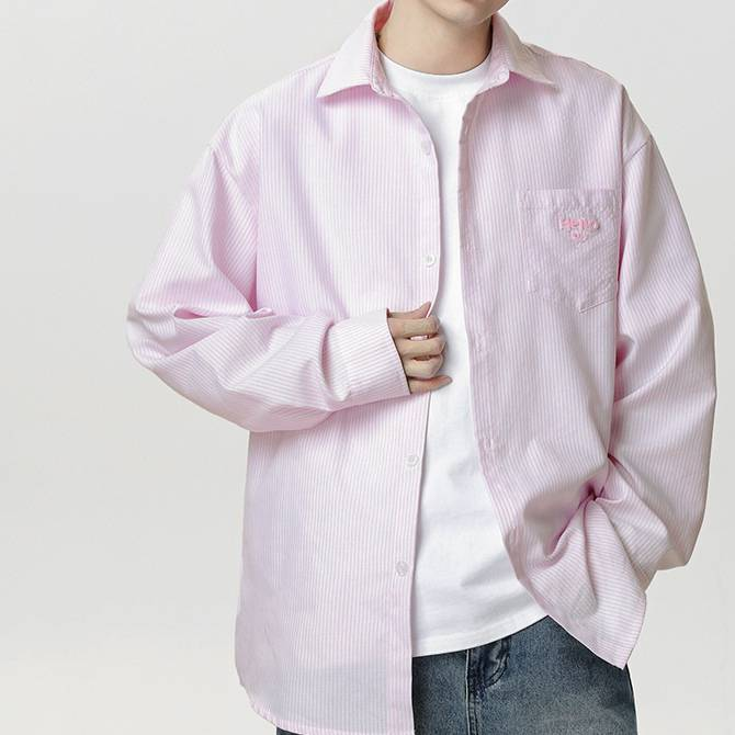 Men's Retro Stripe Long Sleeve Shirt, Contrast Color Loose Fit Casual Top With Embroidered Pocket, Spring & Summer Streetwear Shirt Jacket_voghion.com