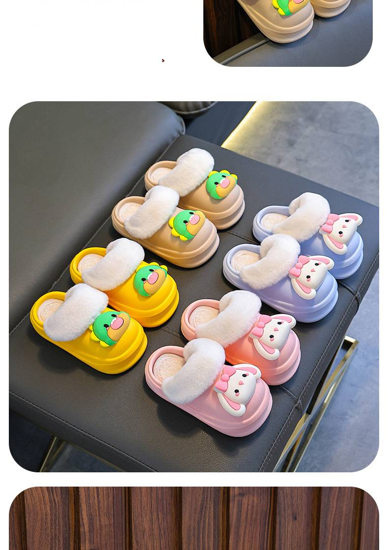 Chaussons d'hiver doublés polaire pour enfants – Chaussons imperméables et antidérapants pour l'intérieur et l'extérieur (rose/bleu/jaune/marron, pointure 24-41)_voghion.com