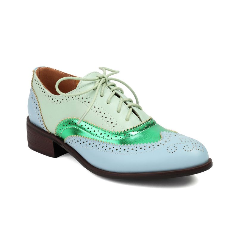 Plus-size lente enkel schoenen vintage Britse kleur contrast Braddock diepe veterschoenen damesschoenen_voghion.com