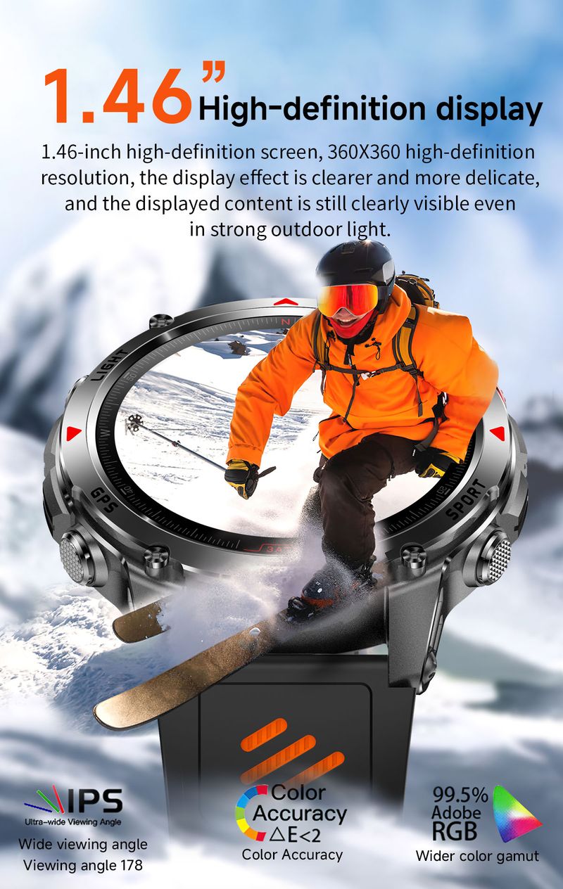 2026New Outdoor Military Smart Watch Men 1.46" AMOLED Built-in GPS Compass Altimeter 3ATM Waterproof Clock BT Call SmartWatches_voghion.com