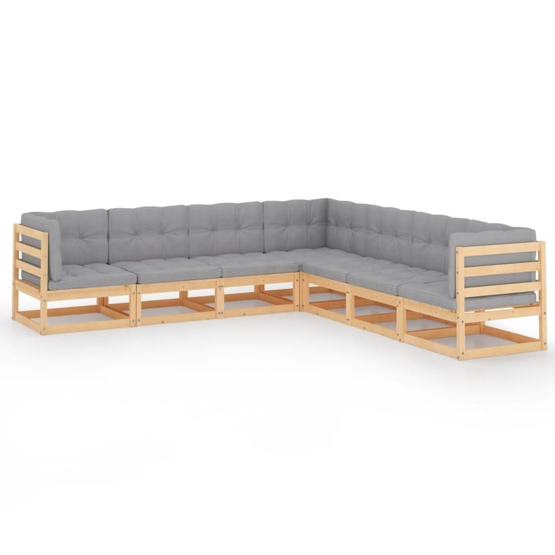 7 Piece Patio Lounge Set with Cushions Solid Pinewood_voghion.com