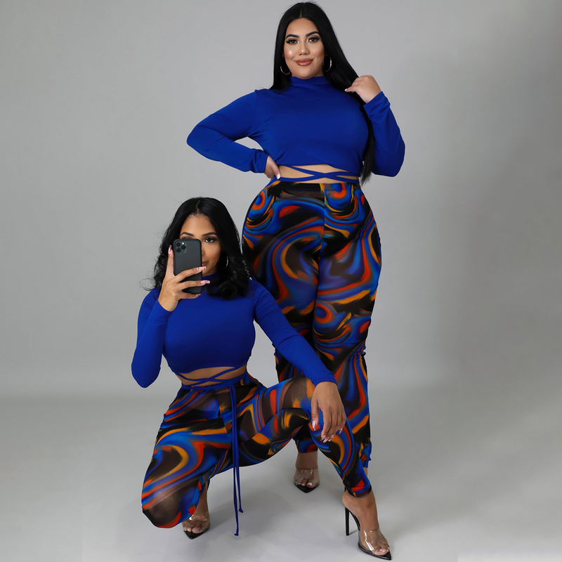 Women's sexy two-piece set with contrasting color straps and see-through suit_voghion.com