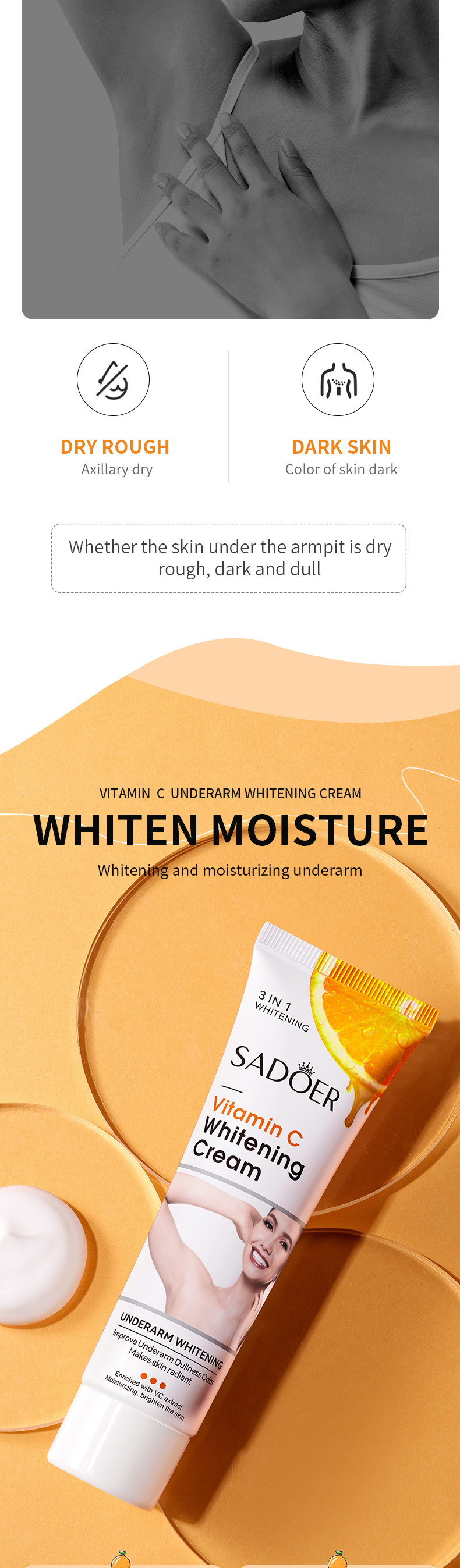 VC Achselwäisscreme SADOER Vitamin C Gläichméisseg Haut Kierperpfleegcreme_voghion.com