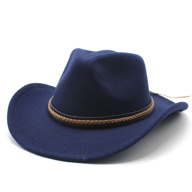 Modny zimowy kapelusz kowbojski z podwiniętym rondem i skórzanym retro dżentelmenem, damską czapką jazzową, kowbojką, kościelną, sombrero_voghion.com