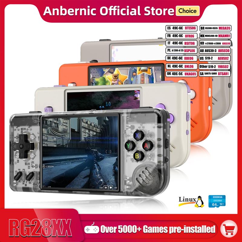Console de jeu portable ANBERNIC RG28XX, écran IPS 2,83 pouces (640 x 480 pixels), système Linux, batterie 3100 mAh, sortie TV/HDMI, 64 Go de RAM, plus de 5000 jeux._voghion.com