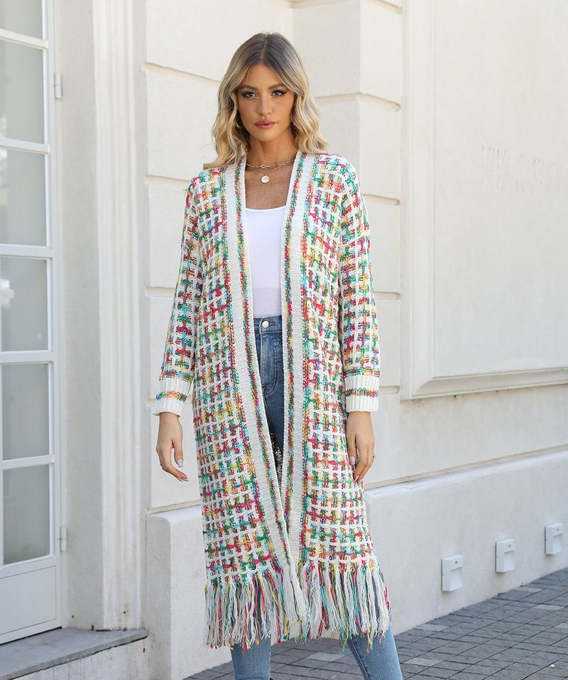 K New Plus Size Long Cardigan With Tassels; Women's Hot Style._voghion.com