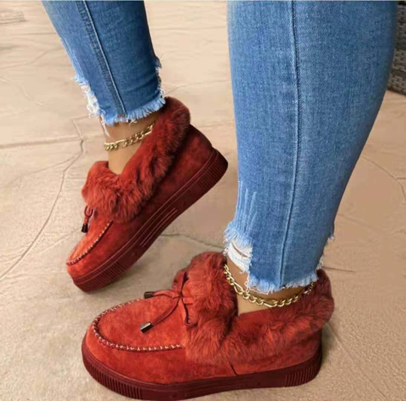 Damenschuhe aus Kotteng, Wanterschleife, waarm Schuhe, flaach, Plüschschuhe, Damenschuhe_voghion.com